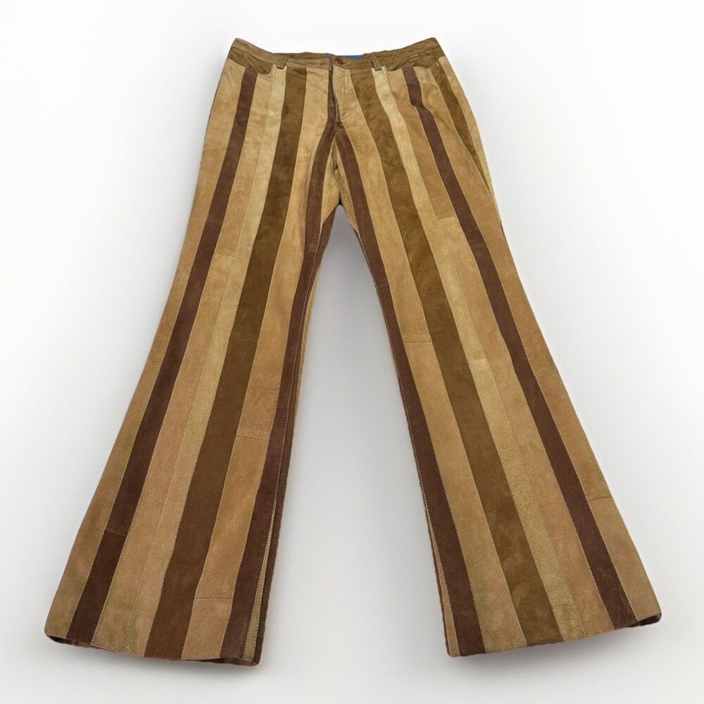 Vintage Escada Patchwork Suede Pants 70s Flare Boho Festival Leather Size M WOW